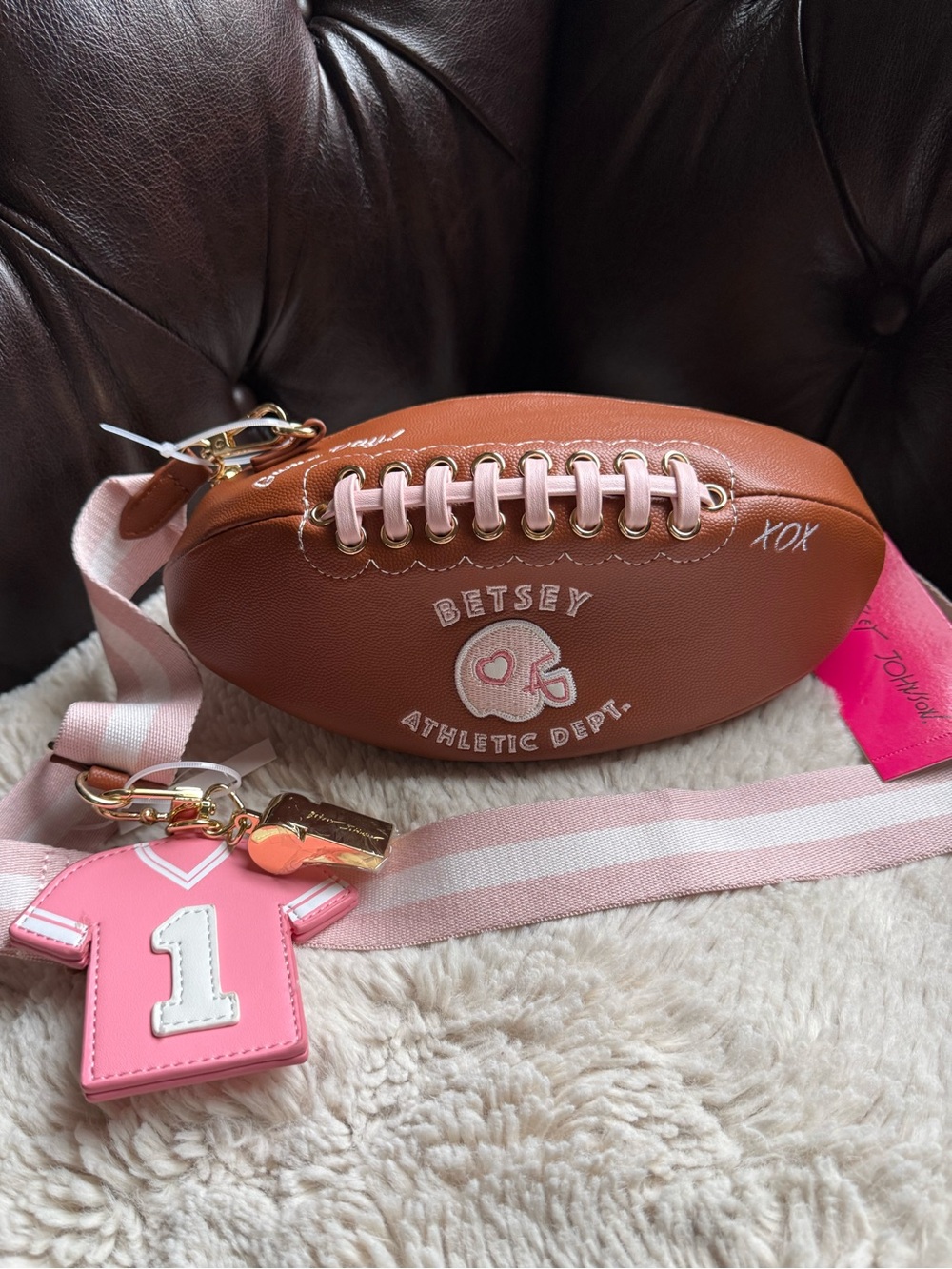 Betsey Johnson NWT Pink Football Crossbody Bag